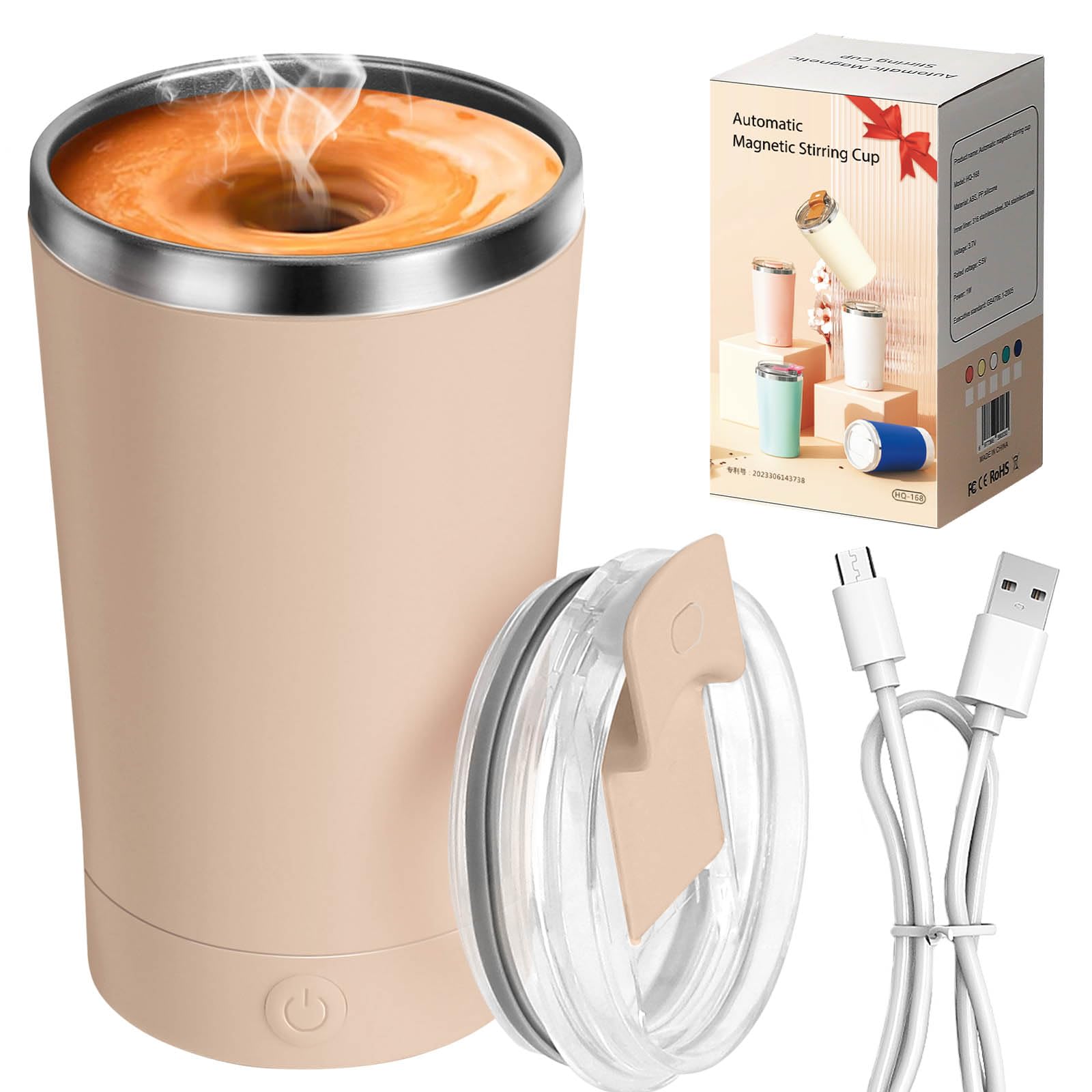 Photo 1 of **BROKEN LID** hatisan Self Stirring Coffee Mug With Lid Electric High Speed Self Stirring Mug 400ml Rechargeable Detachable Stainless Steel Self Stirring Cup for Coffee, Milk, Cocoa Christmas Gift(Apricot)