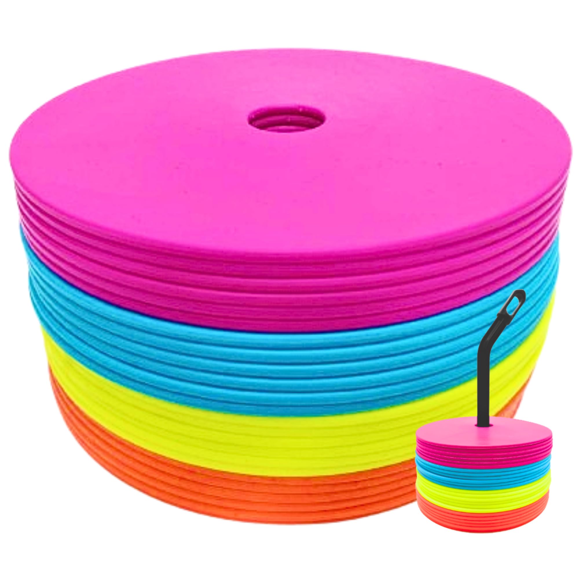 LEZER 15 cm Flat Cones, Soccer Cones, Spot Markers, Field Court Markers, Sit Spots, Flat Discs, Soccer Training Equipment, Agility Practice, SGS Verified, Made in Taiwan, Set of 24