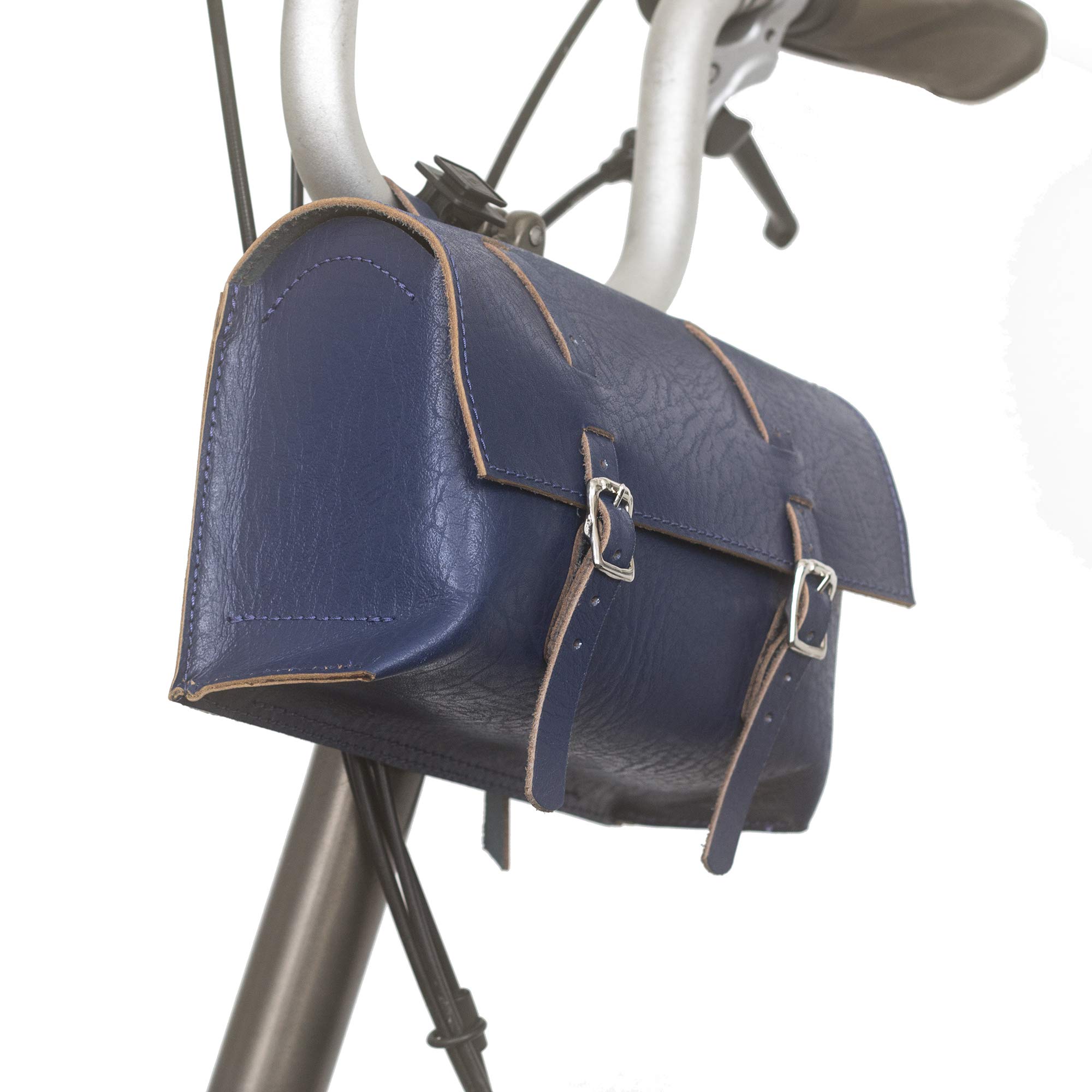 London Craftwork Leather Handlebar Saddle Bag for Brompton in Blue