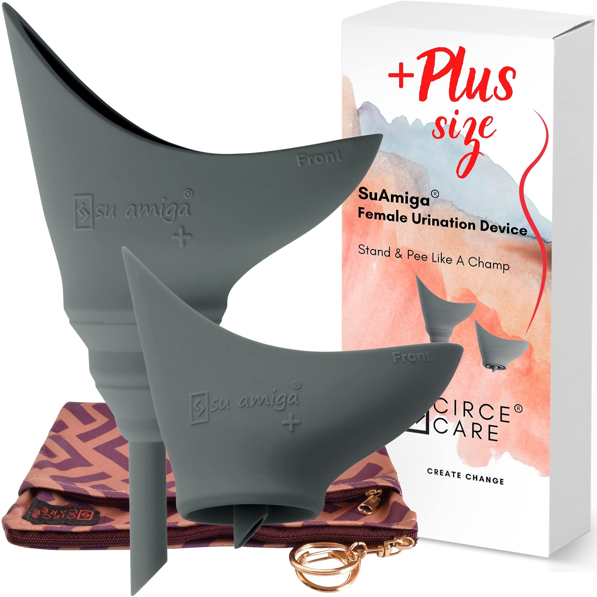 CIRCE CARE 2nd Gen SuAmiga Collapsible Female Urination Device Upgraded (Firm Top for Better Seal); Large Women Pee Funnel with Waterproof Bag; Portable Female Urinal to Pee Standing Up (Plus size)