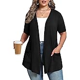 ZHUHOUSE Women's Plus Size Lightweight Long Sleeve Casual Soft Open Front Cardigan Cover ups with Pockets