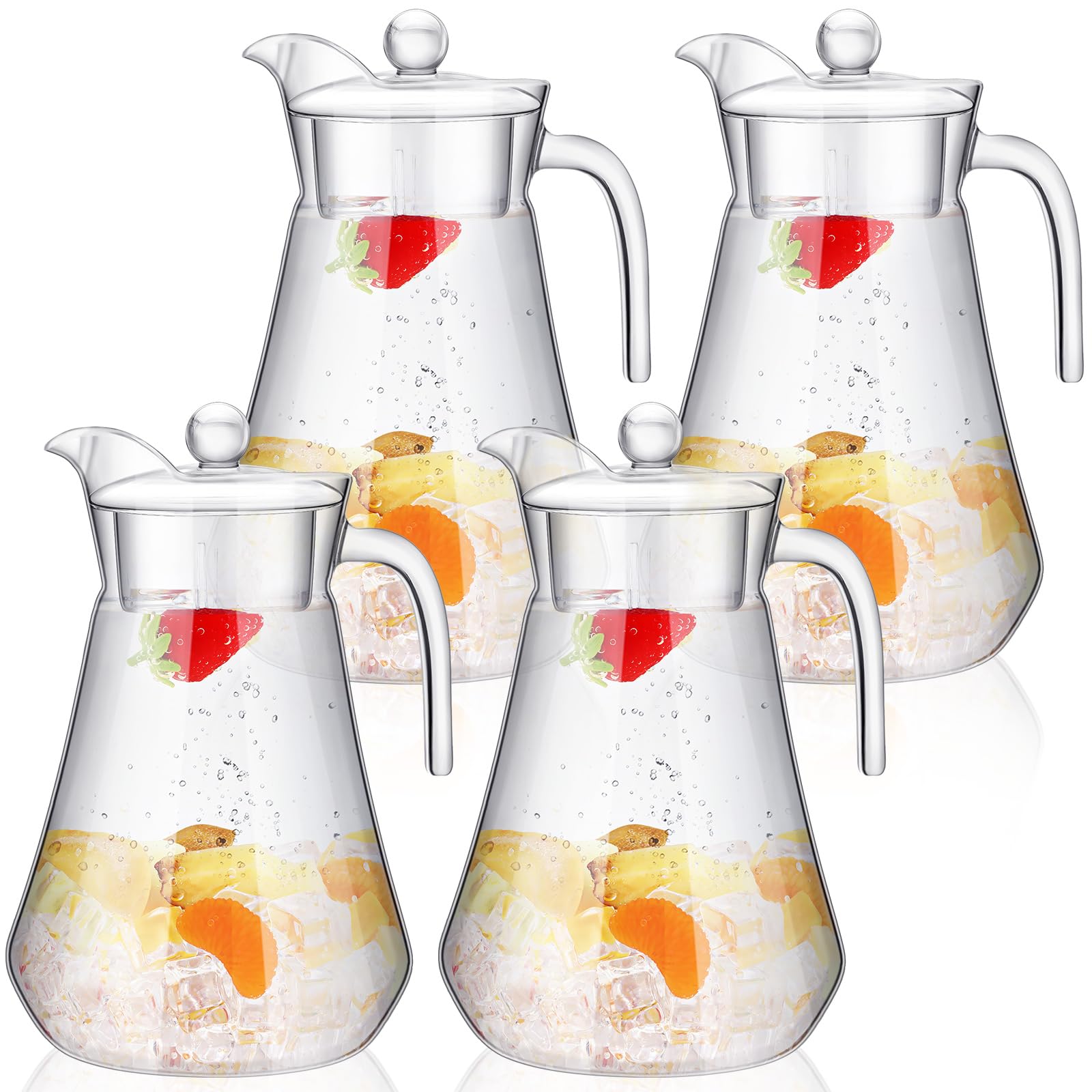 Photo 1 of ***(HEAVILY USED/ MINOR DAMAGE)***Didaey 4 Pcs Plastic Pitcher with Lid and Handle Clear Plastic Water Pitcher Shatter Proof Jugs for Drinks Fridge Iced Tea Juice Milk Lemonade Sangria Cold or Hot Beverages (68 oz)