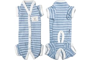 TONY HOBY Female/Male Pet Dog Pajamas Stripes 4 Legged Dog pjs Jumpsuit Soft Cotton Dogs Clothes (L, Blue+White-Boys)