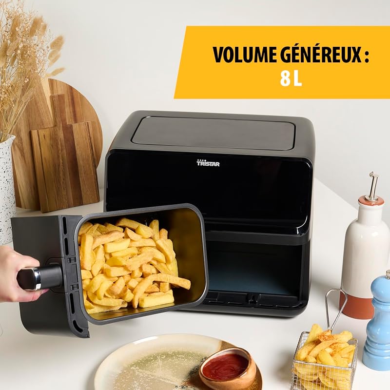 Airfryer Double Panier - Capacité 2 x 4 L - 2700 W - 8 programmes - Température réglable par panier, Noire
