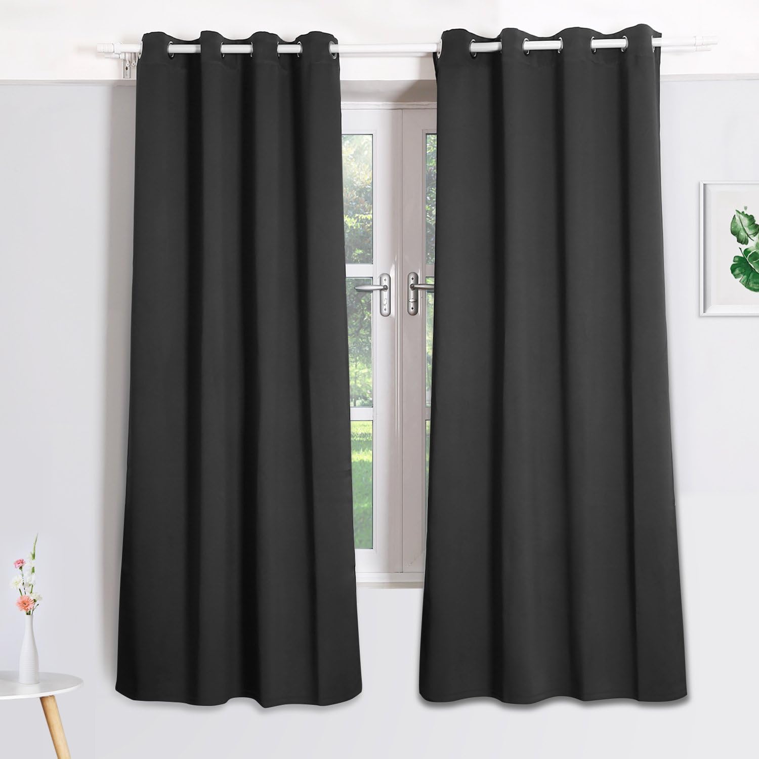 HOMFY Blackout Curtains for Bedroom, Thermal Insulated Panels Set of 2, Free 2 Ties for Pulling Back Drapes, Soft to Touch, Dust and Wrinkle Resistant (Black, 54"x96")