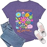 Be Kind Shirt Women Inspirational Shirts Let Kindness Bloom T-Shirts Sunflower Shirts Vintage Flower Cute Graphic Tees