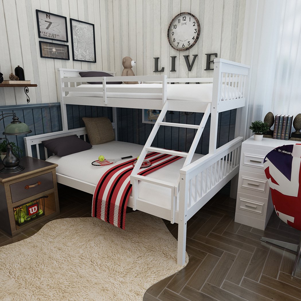 Britoniture Solid Wood Triple Sleeper Bunk Bed White for Adult and