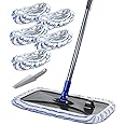 Masthome Extra Large Microfiber Mop for Floor Cleaning, 16“ Flat Mop with 5 Pad for Wet & Dry Use, Dust Mop for Hardwood Laminate Tile Ceramic, 1 Cleaning Scraper Included-Red