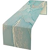 Turquoise Aqua Marble Table Runner, Modern Teal Watercolor Print Table Runner for Coffee Dining Party Wedding Kitchen 13x36in