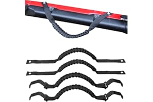RERPRO Front Rear Door Roll Bar Grab Handles Compatible with 2024 2025 Jeep Wrangler JL 4 Door 4XE Gladiator JT Interior Accessories Paracord Grip Handle, Keep Airbag Function, 4 Pack Black Classic
