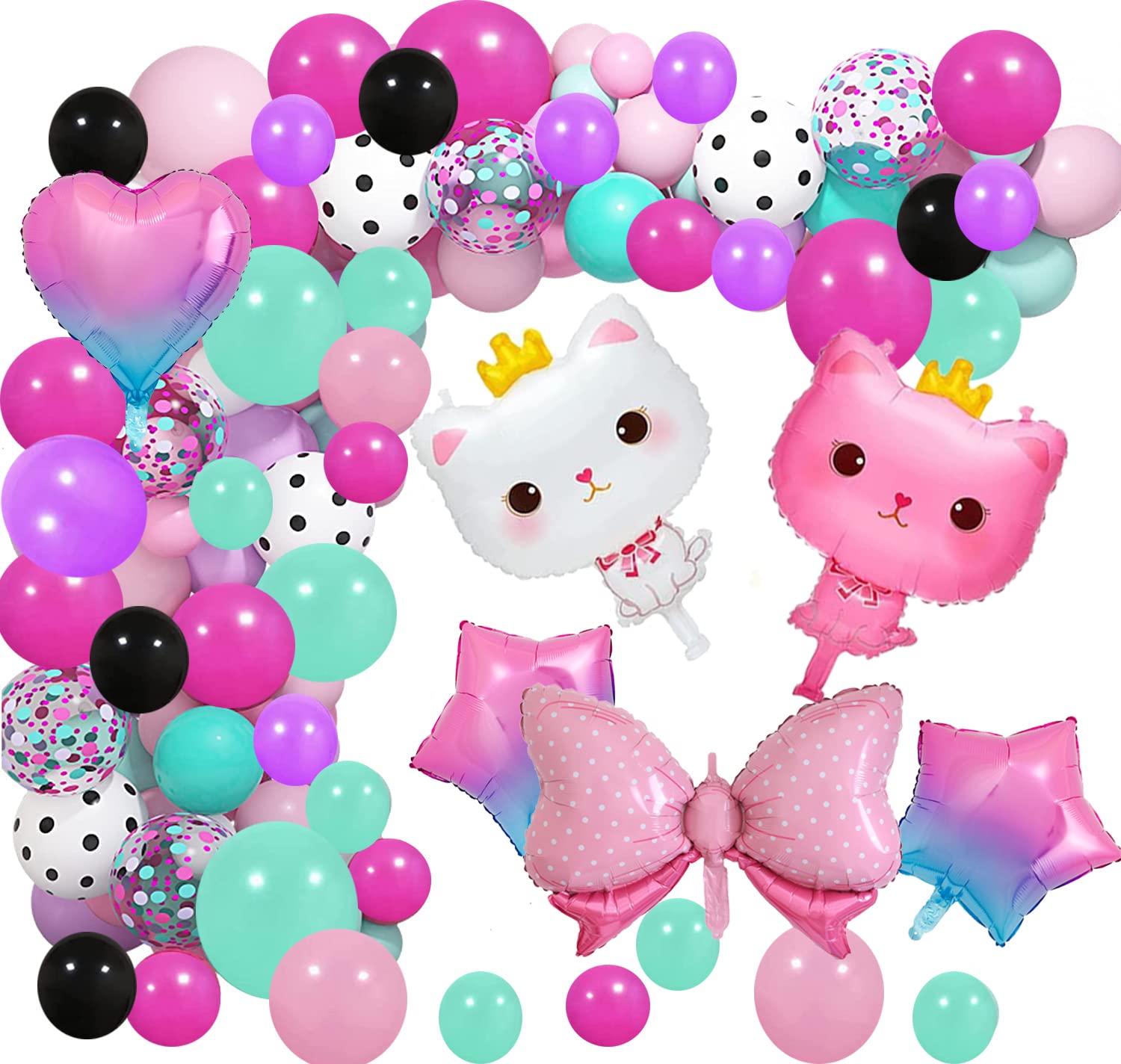 View 1 of 139 PCS Surprise Balloon Garland Arch White Pink Cat Bowknot Stars Heart Foil Balloons for Girls Baby Birthday Baby Shower Wedding Surprise Party Decorations