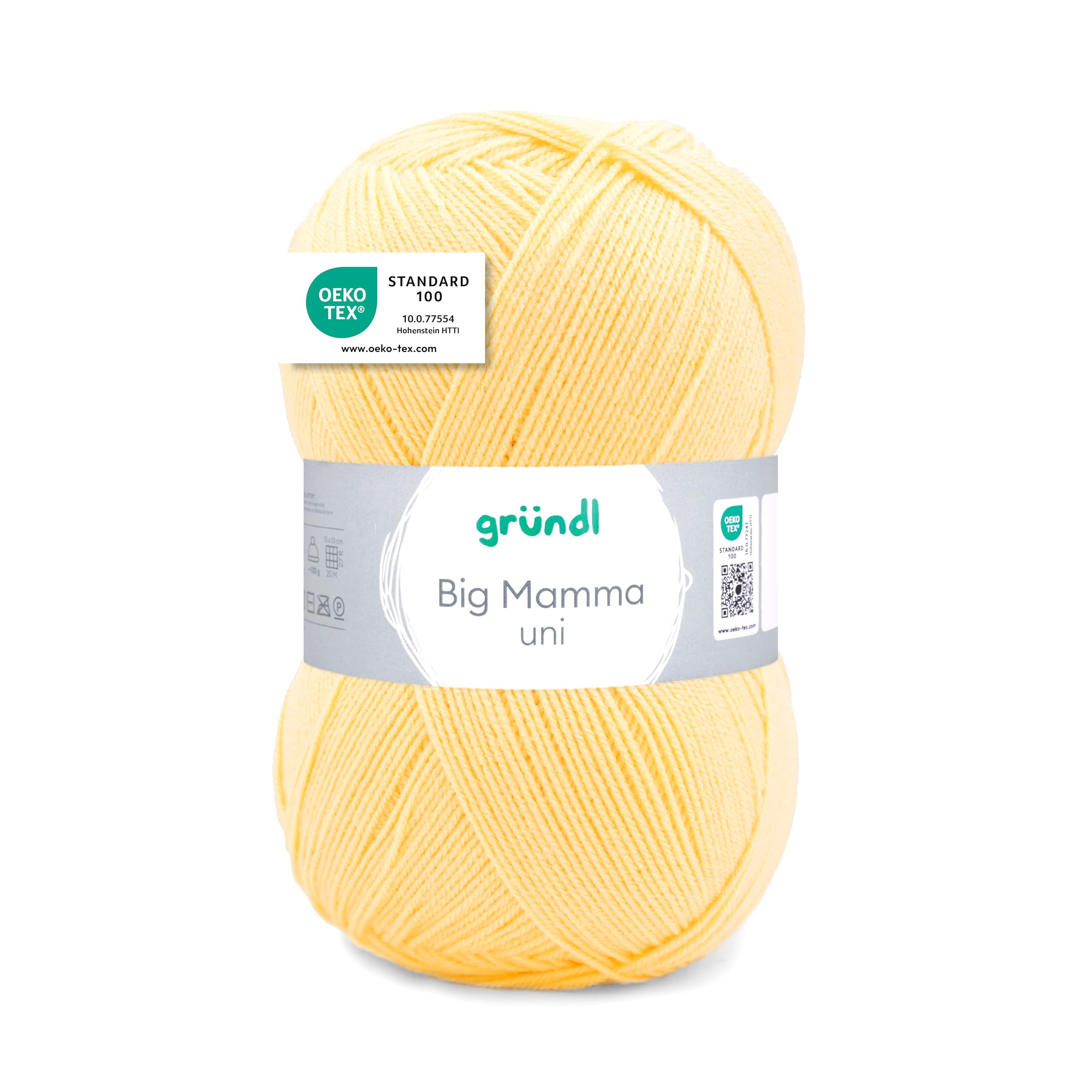 Gründl Big Mamma Plain Knitting and Crochet Yarn with Wool-Like Character 100% Polyacrylic 400 g / 1040 m Needle Size 3.5-4.5 1 x 400 g Pastel Yellow 29 x 16 x 12 cm