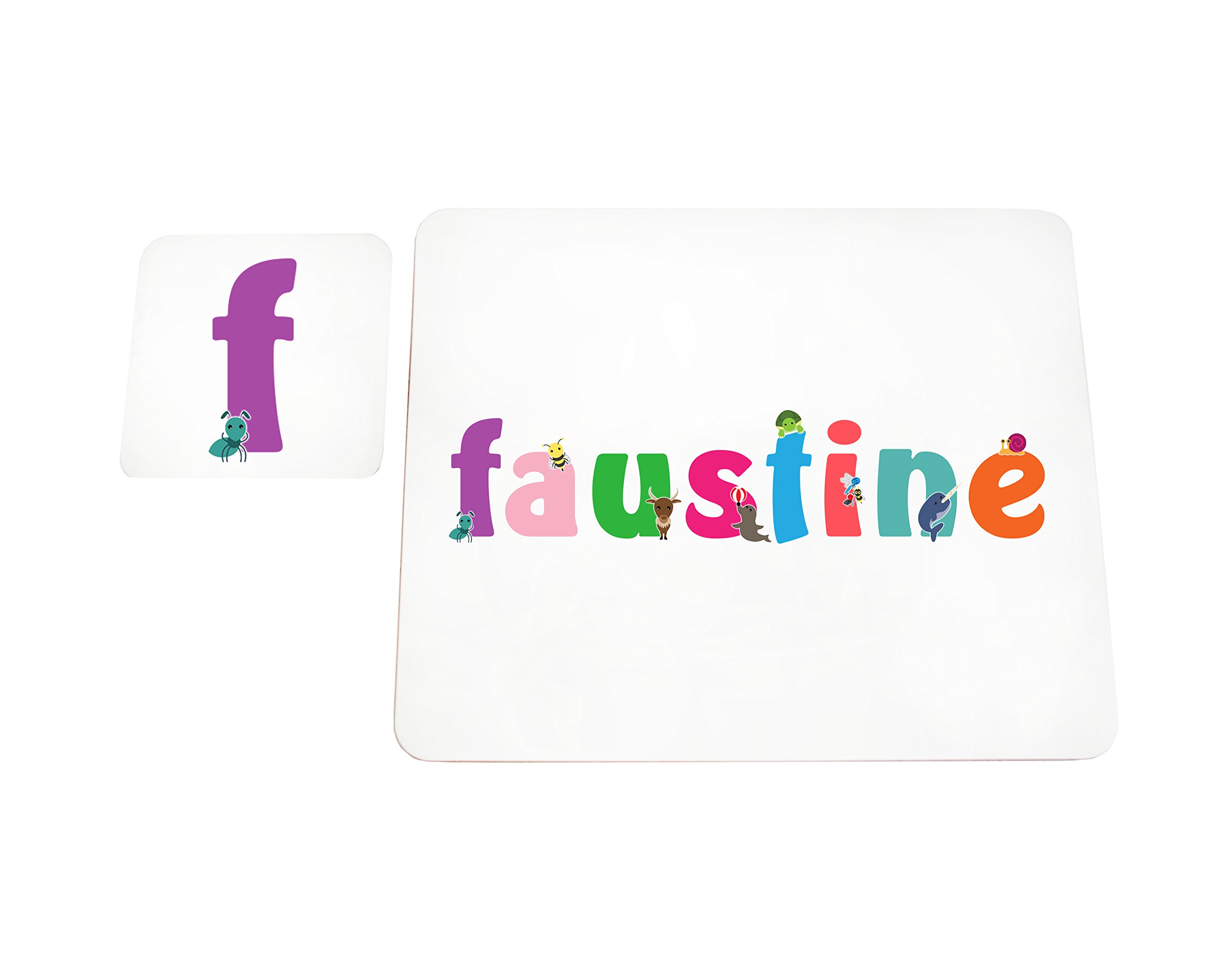 Little Helper Doily with Colourful Coaster Style Example with Girl's Name Faustine