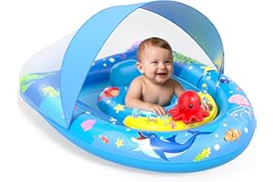 Sunrad Baby Pool Float with Canopy UPF50+ Sun Protection, Inflatable Baby Swim Float with Toy Play Console & Adjustable Safety Seat, Toddler Infant Pool Floaties for 6-36 Months
