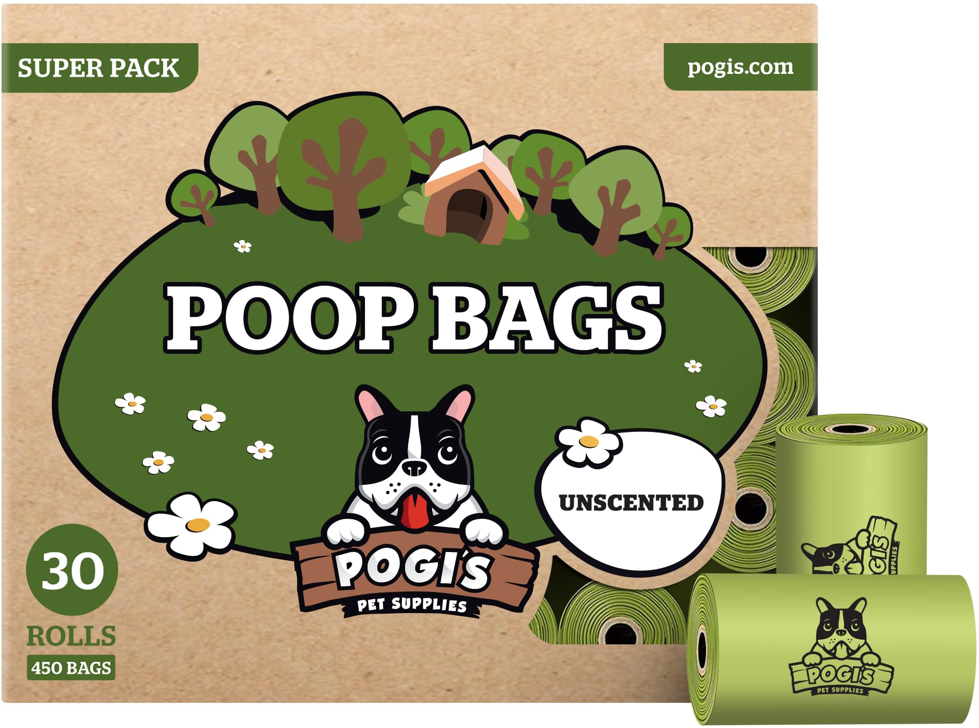 Pogi’s Dog Poo Bags – Biodegradable, Ultra Thick, Leak-Proof, Fragrance Free, 450 Bags (30 Rolls)