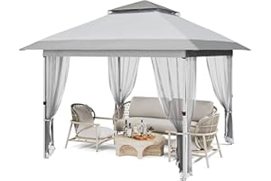 Garvee 12x12 FT Patio Gazebo with Sidewalls, Easy-Up Outdoor Gazebo with Mosquito Nettings, Waterproof Upgrade Portable Gazeb