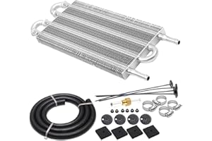 PUZZLEDEER 5/16" Transmission Oil Cooler Kit Aluminium 4 Pass Tube and Fin Oil Cooler Kit Sliver