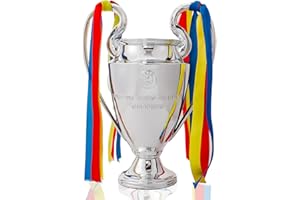 Emaraxy Champion Trophy, Sports League Cup, Champions League Replica, Resin Material, Medal, Keepsake Collection, Office Decoration Trophy, Chrome Plated Silver/Blue Ribbon