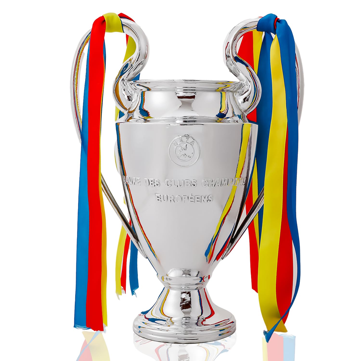 Emaraxy Champions Trophy, 6.3 Inch Sports League Cup, Soccer Trophy with Resin Replica for Electroplating Process, Soccer Sports League Cup with Ribbon for Room Decorations and Fan Gift