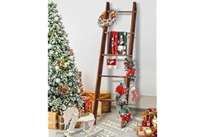 XLHOMO Blanket Ladder for Living Room, 5-Tier Wooden Ladder Shelf, Rustic Decorative Blanket Rack for Blankets, Quilts, Farmhouse Decor Ladder Shelf for Bedroom Bathroom Home Christmas Decor, Brown