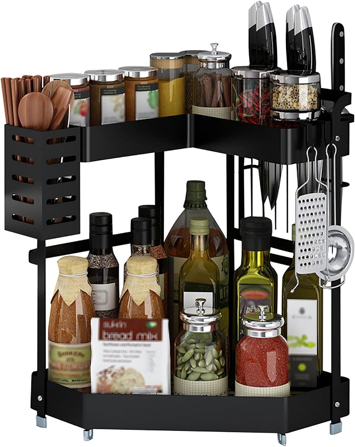 Eervff Kitchen Spice Rack, Triangular Countertop 2layer Storage Rack