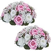 NUPTIO Baby Breath Flower Balls: 2 Pcs 8.6 inch Diameter Pink Artificial Rose Fake Arrangement Bouquet Wedding Centerpieces Event Party Tables Decorations
