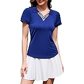 LEADHALO Merino Wool V Neck Polo Shirts for Women for Tennis, Breathable Moisture Wicking Womens Golf Shirt Short Sleeve