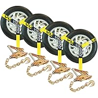 VULCAN Car Tie Downs with Chain Anchors - Lasso Style - 2 Inch x 96 Inch, 4 Pack - Classic Yellow - 3,300 Pound Safe…