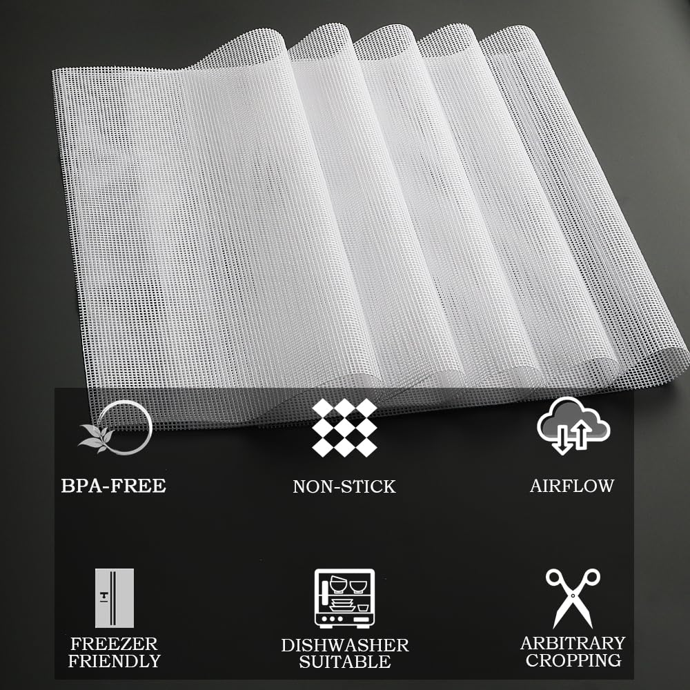 Silicone Mesh Dehydrator Sheets for COSORI Food Dehydrator CFD-P501-SUS. 9 * 10 inch 5pcs/sets Compatible 5 Stainless Steel Trays Dryer Machine., white