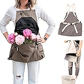 Roo Gardening Apron with Pockets & Harvesting, Picking Pouch - Adjustable, Water-resistant, Washable Canvas Cotton