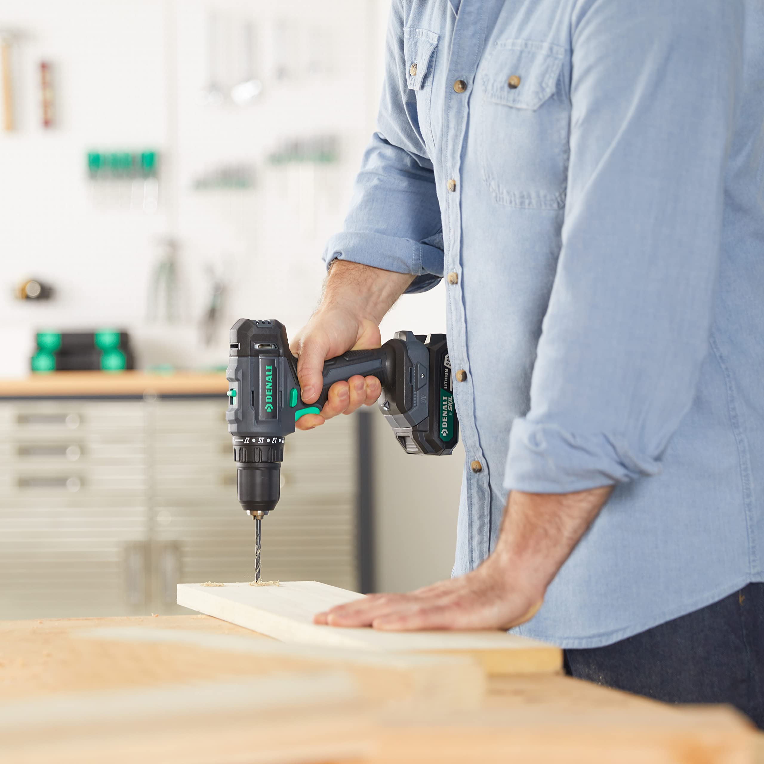 Amazon Brand - Denali by SKIL 20V Cordless Drill Driver Kit with 2.0Ah Lithium Battery and 2.4A Charger, Blue, 26.0