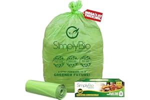 Simply Bio 50-55 Gallon Compostable Trash Bags Liners Flat-Top, Heavy Duty Extra Thick 1.57 Mil, 208.2 Liter, 12 Bags, Lawn, Yard, and Restaurant Use, ASTM D6400, US BPI, OK Compost Home Certified