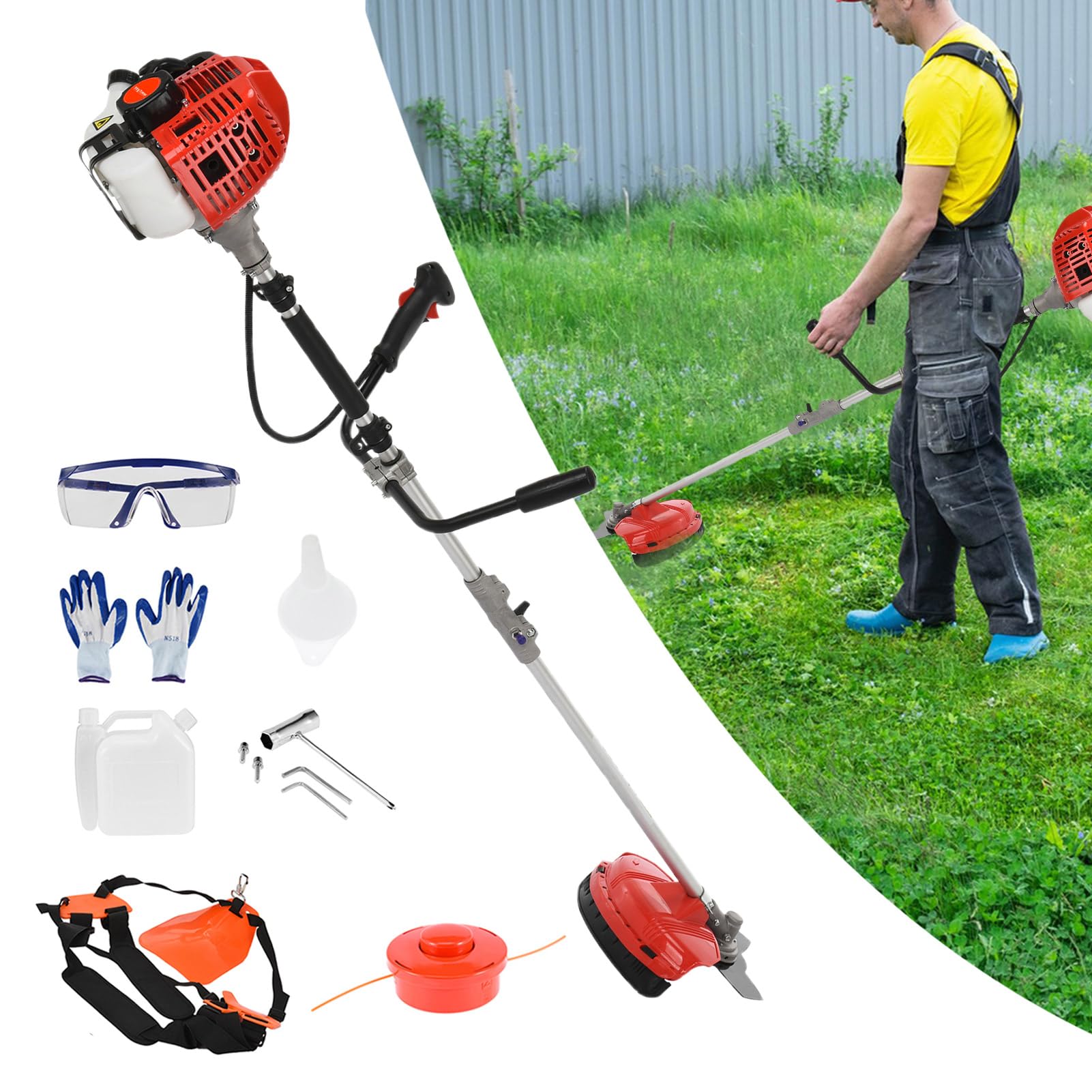 Photo 1 of 2 In 1 Gas  Wacker, 52cc 2-Stroke Gas Weed Eater, String Trimmer with Attachments, 8500RPM Strong Power & Weed Wacker Gas for Yard and Garden (Red)