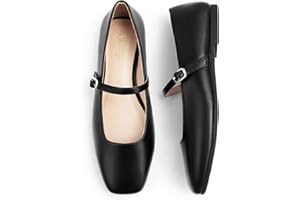 Soesyi Women's Mary Jane Ballet Flats Square Toe Ankle Strap Shoes for Women Adjustable Buckle Soft Dressy Party Wedding