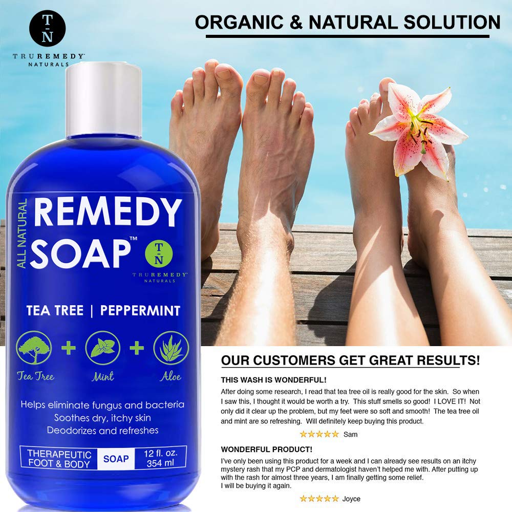 Remedy Soap Tea Tree Oil Body Wash, Helps Body Odor, Athlete’s Foot, Jock Itch, Ringworm, Yeast Infections, Skin Irritations, Shower Gel for Women/Men, Natural Mint & Aloe Skin Cleanser 12 Oz : Beauty