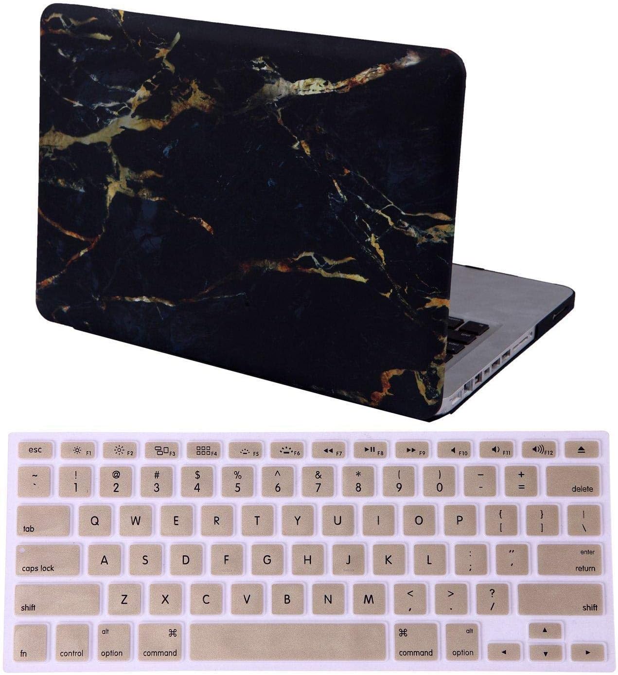 Star Macbook Pro 13 Non Retina Case And Keyboard Cover Snap On Protective Hard Shell Black Marble Design Fits Old Macbook Pro 13 Inch Model A1278 With Cd Drive Black Gold Marble