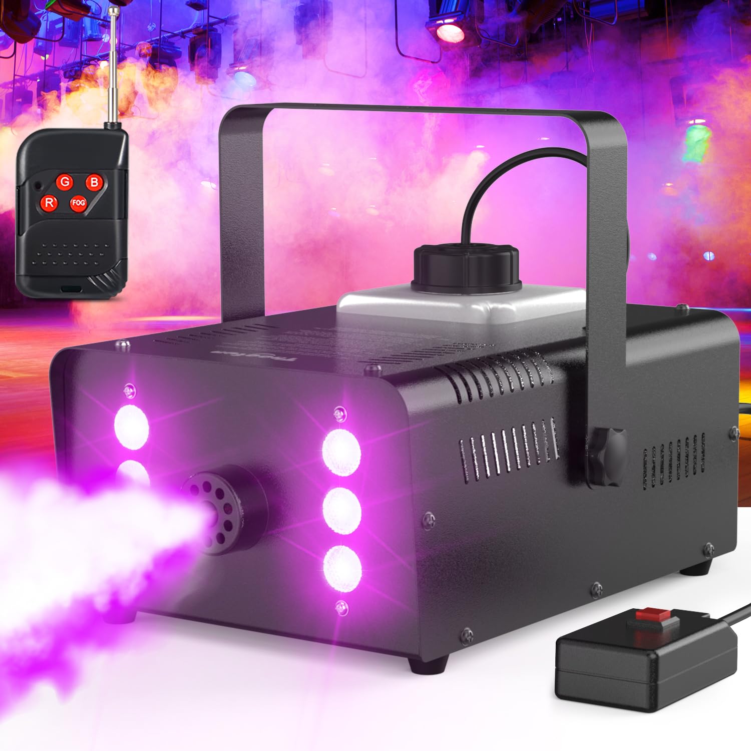 Photo 1 of **MISSING POWER CORD** Theefun Fog Machine, Smoke Machine with Plug, 900W 4000CFM Wired and Wirelss Constant Temperature Control, 10S Preheat 6 Stage LED Lights 7 Colors for Hallowen Christmas Wedding Party
