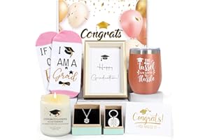 UAREHIBY Graduation Gifts for Her,2024 High School Graduation Gifts with 12 oz Wine Tumbler,Master Degree,Phd Graduation Gift for Friend,Sister,Daughter,Girls-Rose Golden