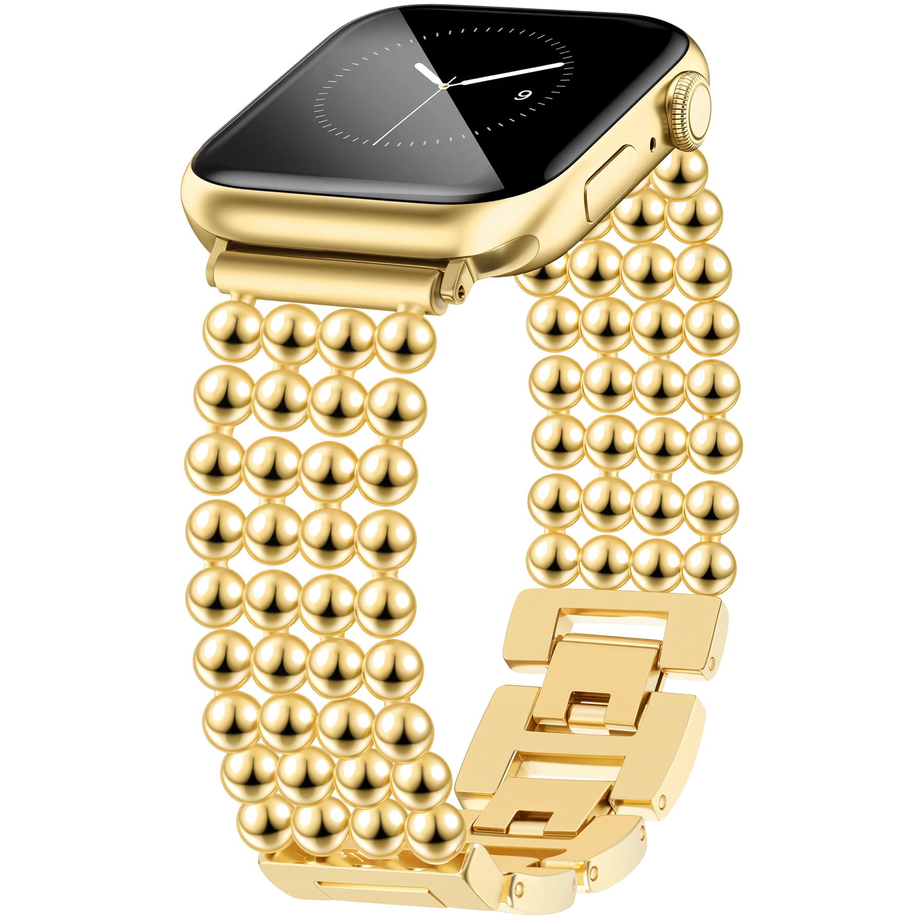 Photo 1 of JR.DM Beaded Bracelet Gold Band Women Compatible with Apple Watch 38mm 40mm 41mm 42mm?S11/10?, Adjustable Metal Replacement Strap, Fashion Dressy Wristband for Iwatch SE Series 11/10/9/8/7/6/5/4/3/2/1