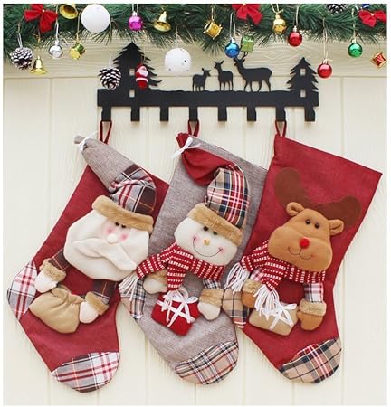 Immagini Natalizie Eleganti.Hukoer Set Di 3 Calze Di Peluche Natalizie Eleganti Porta Regali Per La Casa Feste Natalizie E Capodanno Con Babbo Natale Una Renna Un Pupazzo Di Neve 46 Cm Amazon It Casa E