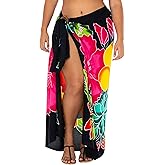 SHU-SHI Womens Plus Size Sarong Hibiscus Floral Pareo Cover Up Bathing Suit Women Flower Beach Wrap Long Pool Resort Skirt