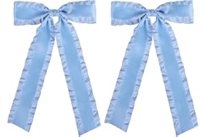 MIROKSH 2Pcs Antique Blue Hair Bows for Women Girls Thick Thin Hair, 5.5" Large Ruffle Satin Tassel Ribbon Hair Bow Clips Barrettes with Long Tail,Her Vintage Dress outfit Decor Accessories