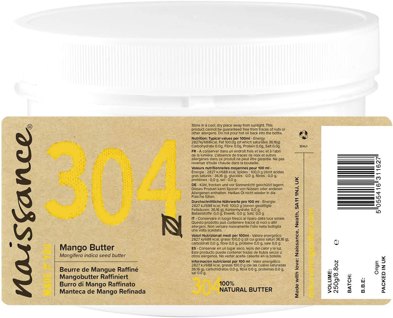 Naissance Refined Mango Butter (No. 304), 250g, Moisturising and Nourishing, for Aromatherapy Skincare, Haircare - Image 3