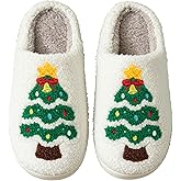 Afellicy Christmas Slipper for Women Reindeer Tree Plush Slippers Cozy Fuzzy Lining Snowman Footwear Embroidery Xmas House Shoes