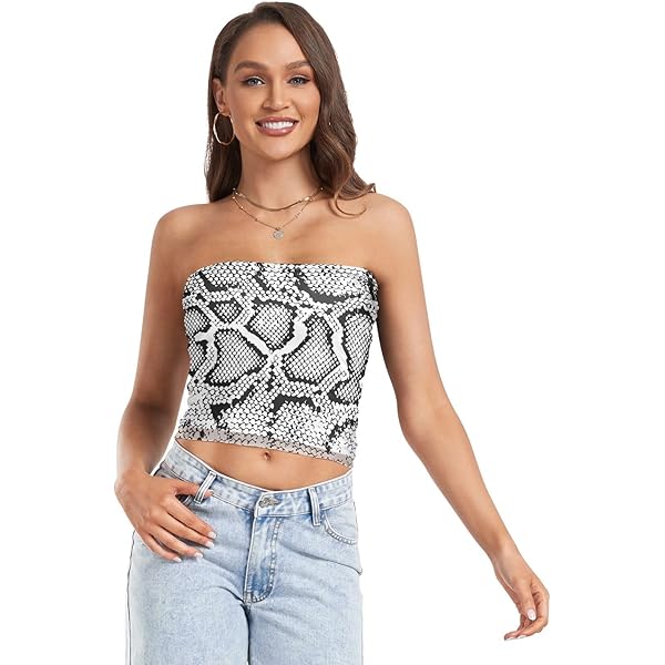 OTVEE Womens Tube Tops Black and White Zebra Print Strapless
