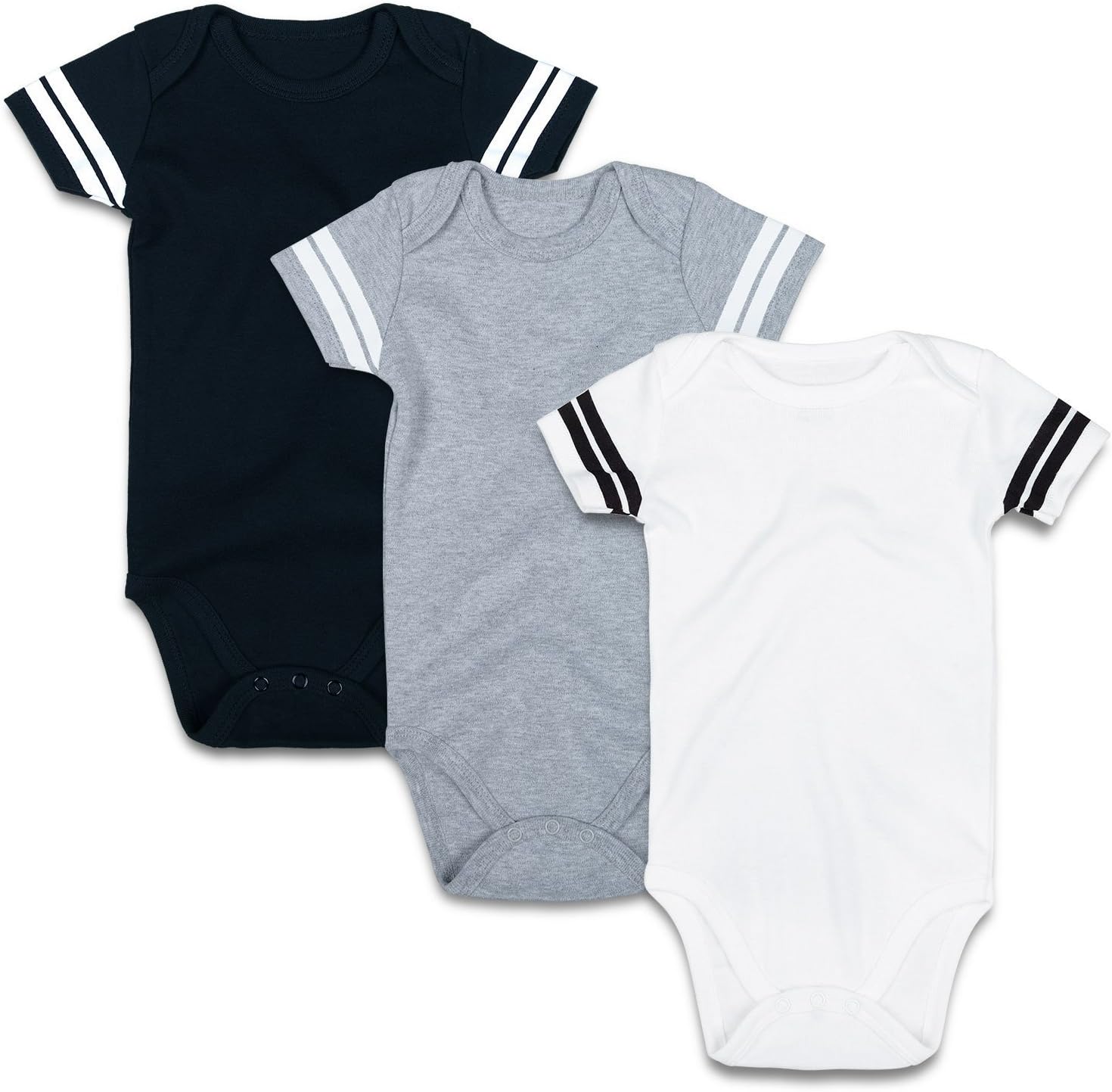 RomperinBox Baby Jersey Bodysuit Sports Onsies Short Sleeve Football Romper Solid Newborn 1/3 Pack Clothes