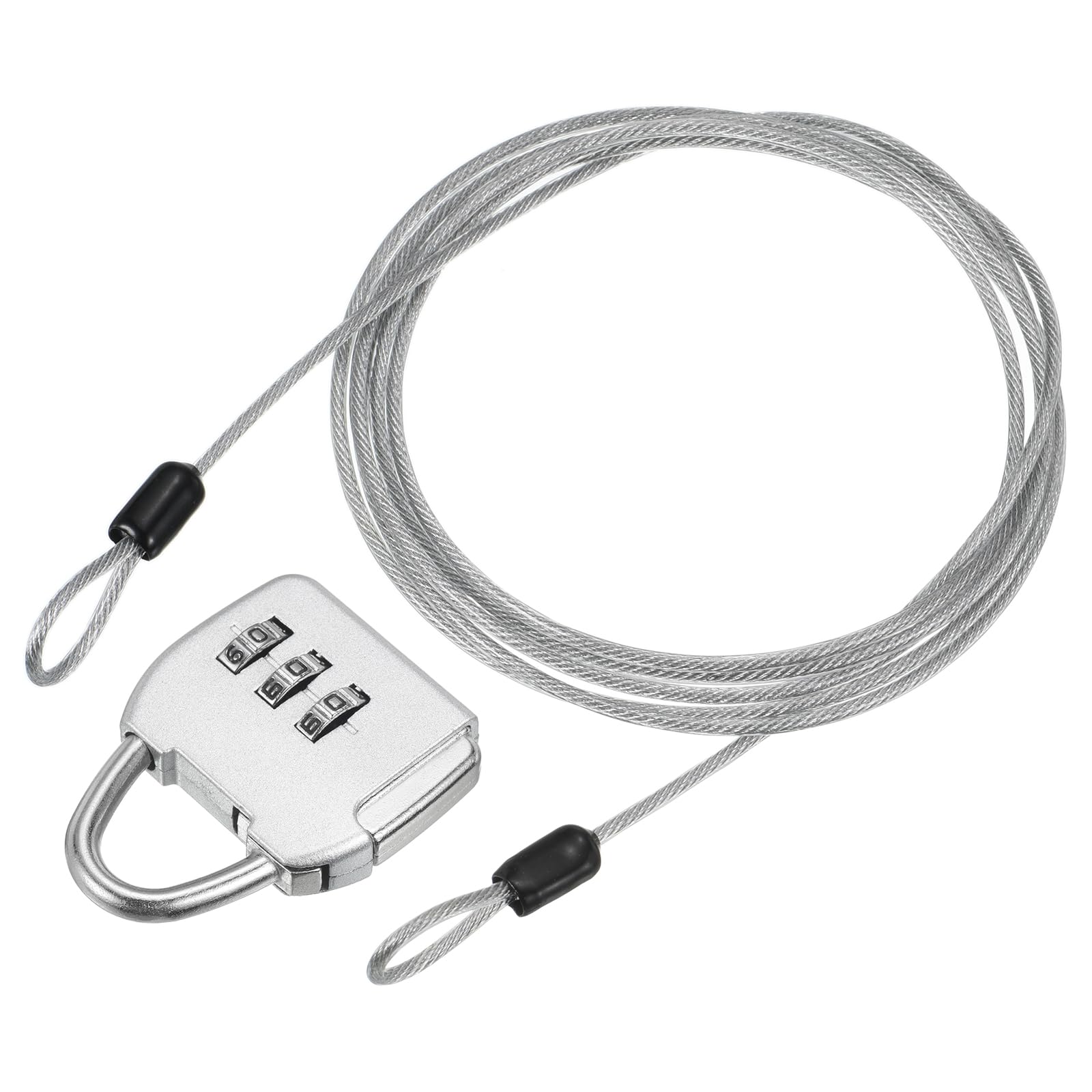 YOKIVE 1 Set 3 Digit Combination Padlock with Security Cables, Outdoor Padlock Steel Lock Chains | Great for Lockers Baggage Bikes (Silver, 6.5Ft)