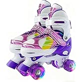 Adjustable Roller Skates for Boys Girls Ages 3-12, All 8 Wheels of Roller Skates Light Up with Protective Gear Set Gift for Youth Kids Indoor & Outdoor Beginners