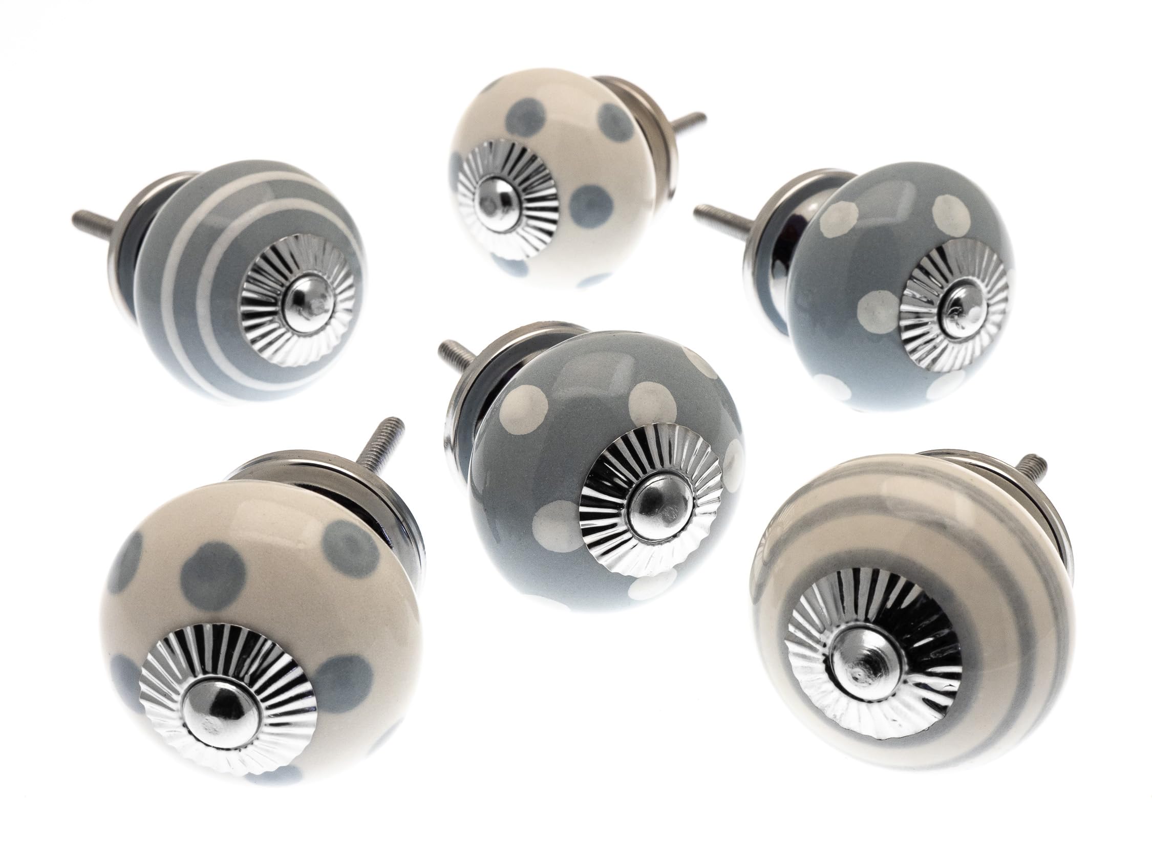 Mango Tree Mixed Set of Whisper Grey & White Ceramic Cupboard Knobs/door knobs/drawer knobs x Pack 6 (MG-258)