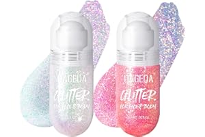 DAGEDA 2Colors Roll-on Body Glitter Gel for Body, Hair, Face, Holographic Glitter Makeup for Rave Accessories, Body Shimmer Hair Glitter Gel for Halloween Makeup(Sparkling Pink+Pink)